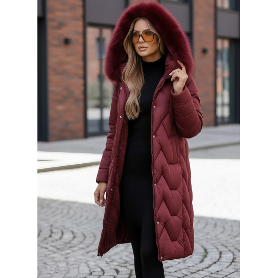 Žieminė ilga moteriška bordo striukė Klein O/5M3229/1 - Moterims Žieminė ilga moteriška bordo striukė Klein Moteriškos striukės