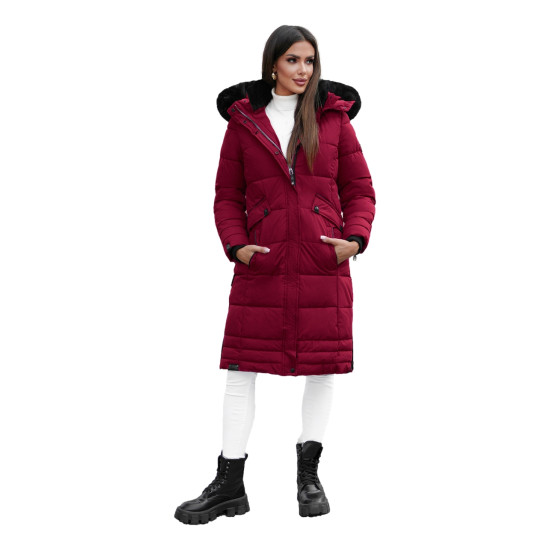 Žieminė ilga moteriška bordo striukė Marni O/W377Z - Moterims Žieminė ilga moteriška bordo striukė Marni Moteriškos striukės