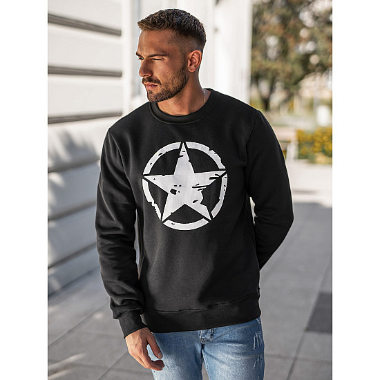 Vyriškas juodas džemperis Military star Džemperiai be gobtuvo