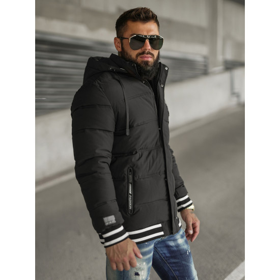 Juoda vyriška dygsniuota striukė Aibel JS/57M7501/392 - Vyriškos Striukės ir Paltai Juoda vyriška dygsniuota striukė Aibel JS/57M7501/392