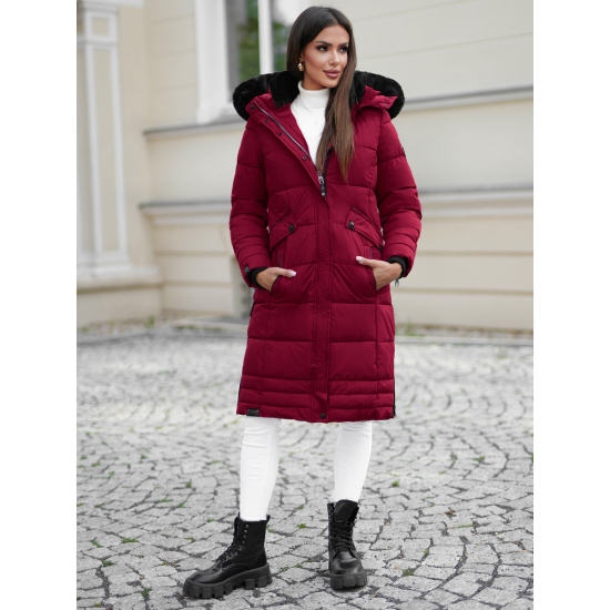 Žieminė ilga moteriška bordo striukė Marni O/W377Z - Moterims Žieminė ilga moteriška bordo striukė Marni Moteriškos striukės