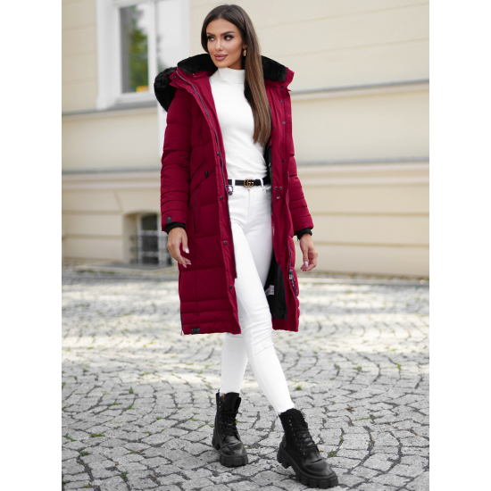Žieminė ilga moteriška bordo striukė Marni O/W377Z - Moterims Žieminė ilga moteriška bordo striukė Marni Moteriškos striukės