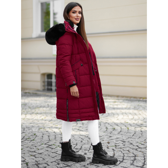Žieminė ilga moteriška bordo striukė Marni O/W377Z - Moterims Žieminė ilga moteriška bordo striukė Marni Moteriškos striukės