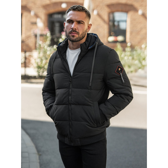 Vyriška juoda žieminė striukė Martim JS/31M5031/392 - Vyriškos Striukės ir Paltai Vyriška juoda žieminė striukė Martim Žieminės striukės