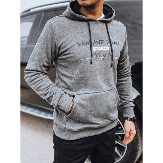 Vyriškas pilkas džemperis su gobtuvu Denim BX5713 - Vyriški džemperiai Vyriškas pilkas džemperis su gobtuvu Denim Vyriški džemperiai su gobtuvu