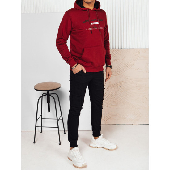 Vyriškas bordo džemperis su gobtuvu Denim BX5707 - Vyriški džemperiai Vyriškas bordo džemperis su gobtuvu Denim Vyriški džemperiai su gobtuvu