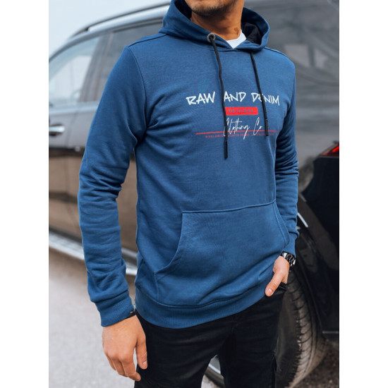 Vyriškas mėlynas džemperis su gobtuvu Denim BX5708 - Vyriški džemperiai Vyriškas mėlynas džemperis su gobtuvu Denim Vyriški džemperiai su gobtuvu