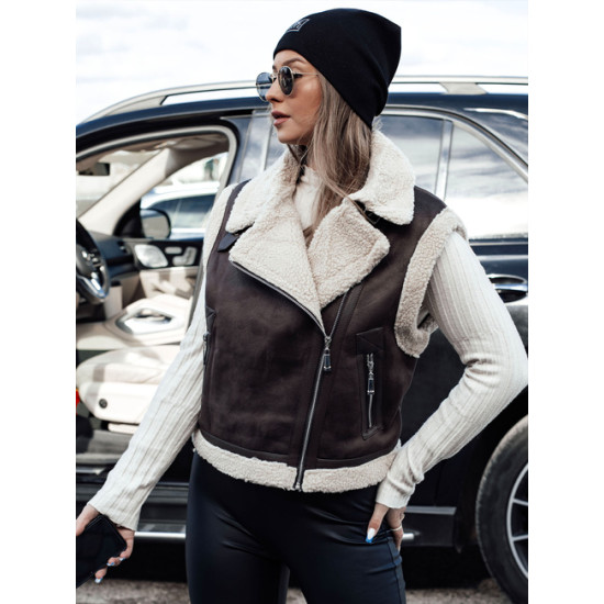 Moteriška tamsiai ruda liemenė su kailiuku Wool TY4746 - Moterims Moteriška tamsiai ruda liemenė su kailiuku Wool Moteriškos liemenės