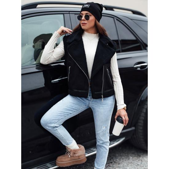 Moteriška juoda liemenė su kailiuku Wool Moteriškos liemenės