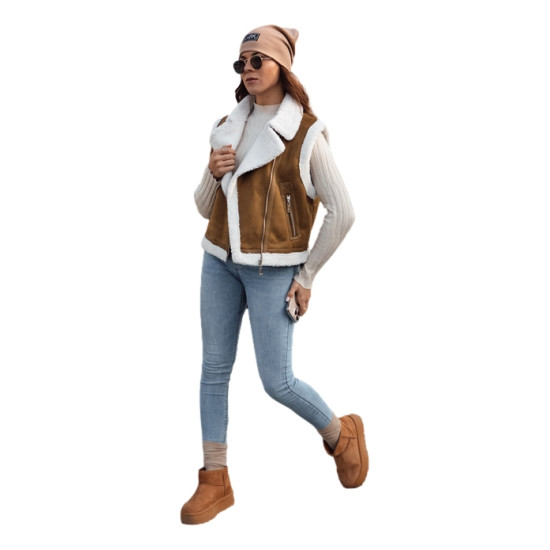 Moteriška ruda liemenė su kailiuku Wool TY4741 - Moterims Moteriška ruda liemenė su kailiuku Wool Moteriškos liemenės