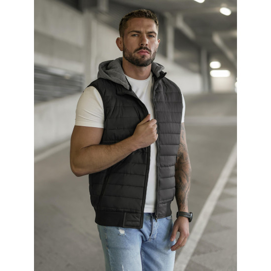 Juoda liemenė su gobtuvu Naron JS/8M983/392 - Vyrams Juoda liemenė su gobtuvu Naron Liemenės