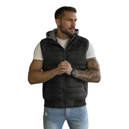 Juoda liemenė su gobtuvu Naron JS/8M983/392 - Vyrams Juoda liemenė su gobtuvu Naron Liemenės