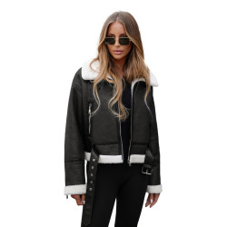 Sieviešu melna ādas jaka Alani