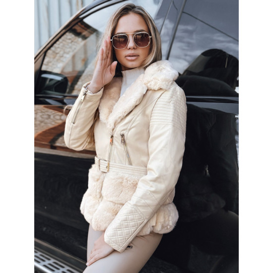 Naisten ruskea nahkainen biker-takki turkiksella Lora Naisten takit