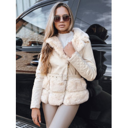 Sieviešu brūna ādas baikeru jaka ar kažokādu Lora