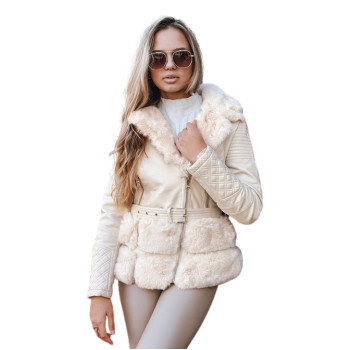 Women's brown leather biker jacket with fur Lora