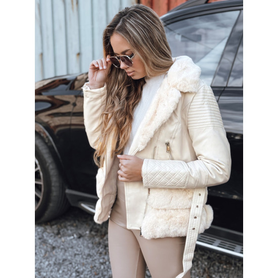 Naisten ruskea nahkainen biker-takki turkiksella Lora Naisten takit