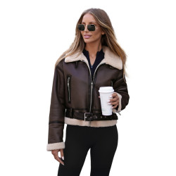 Moteriška tamsiai ruda odinė striukė Alani Moteriška tamsiai ruda odinė striukė Alani