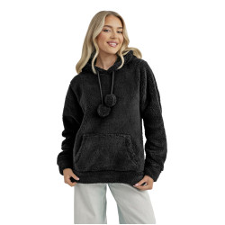 Moteriškas juodas džemperis su gobtuvu Nara