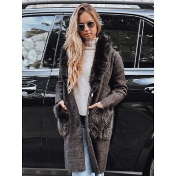 Women's black coat with fur Fiona