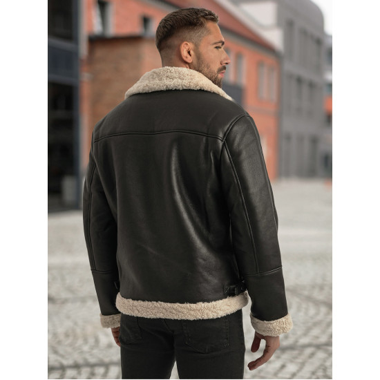 Men's black leather jacket with fur Leather jackets