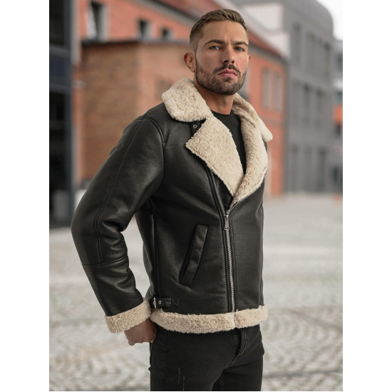 Men's black leather jacket with fur Leather jackets