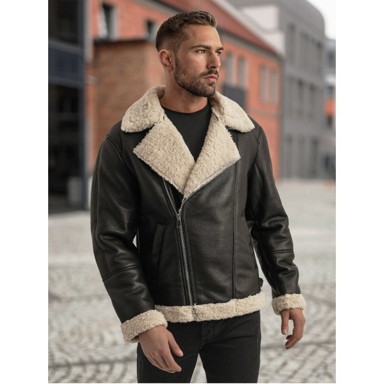 Men's black leather jacket with fur Leather jackets