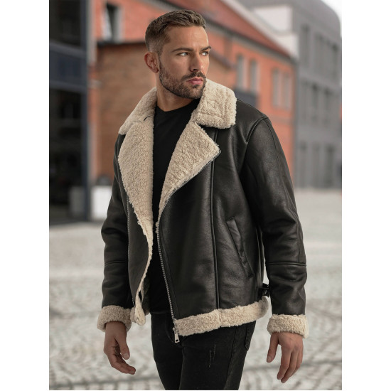 Men's black leather jacket with fur Leather jackets