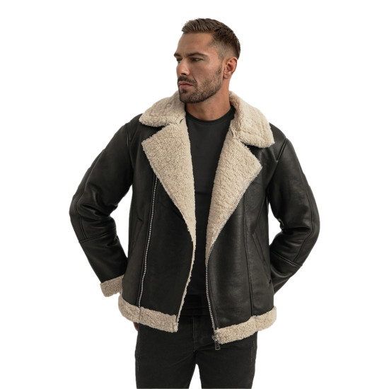 Men's black leather jacket with fur Leather jackets