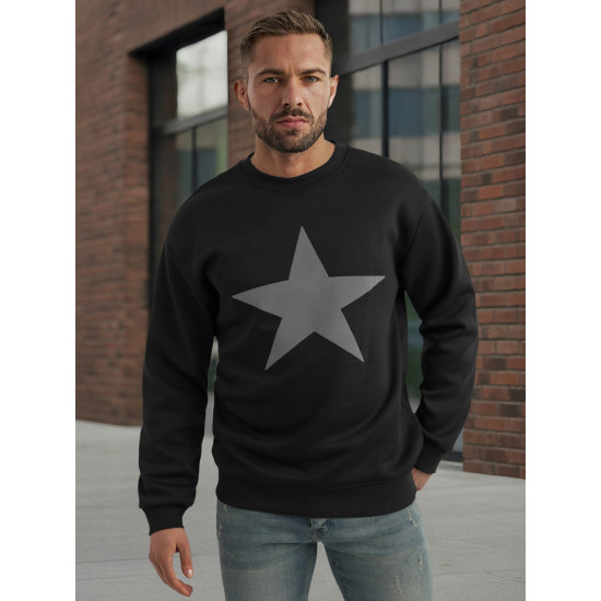 Vyriškas juodas džemperis be gobtuvo Star Džemperiai su užrašais