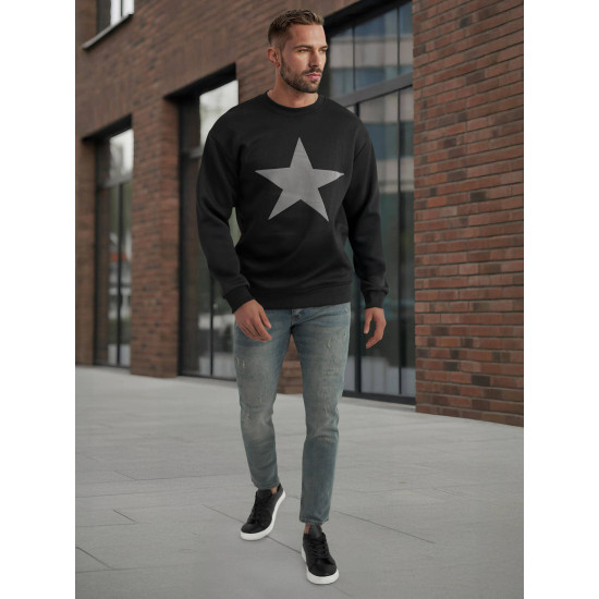 Vyriškas juodas džemperis be gobtuvo Star Džemperiai su užrašais