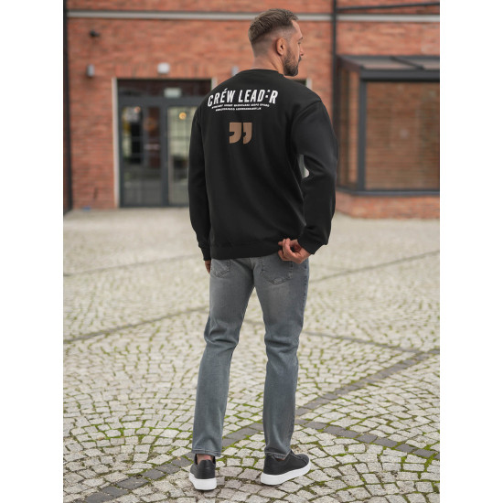 Vyriškas juodas džemperis be gobtuvu Crew Džemperiai su užrašais