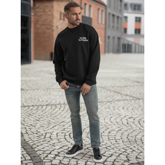 Vyriškas juodas džemperis be gobtuvu Risk Džemperiai su užrašais