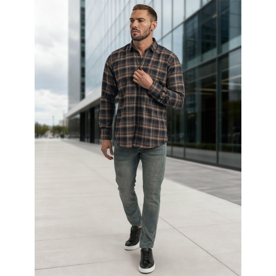 Vīriešu tumši zili brūns rūtains krekls Marino Krekli