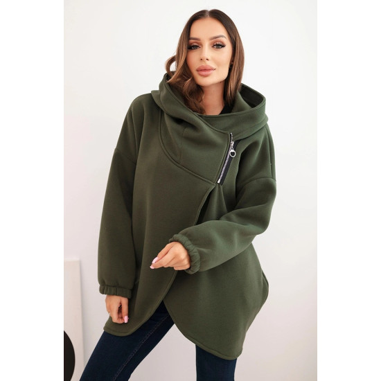 Moteriškas chaki džemperis pašiltintas su gobtuvu Jonit Džemperiai su gobtuvu