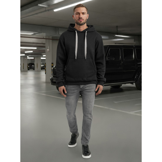 Vyriškas juodas džemperis su gobtuvu Carla Džemperiai su gobtuvu