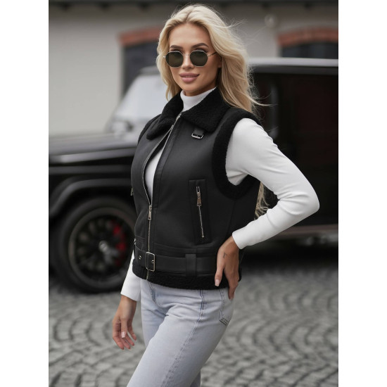 Moteriška juoda odinė liemenė Pixel JS/11Z8238 - Moterims Moteriška juoda odinė liemenė Pixel Moteriškos liemenės