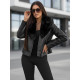 Moteriška juoda odinė striukė su kailiuku Laser Moteriškos striukės