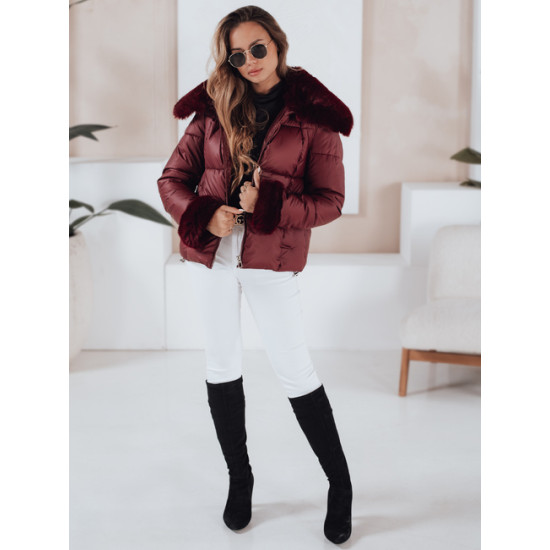 Moteriška bordo trumpa striukė su kailiu Flora Moteriškos striukės