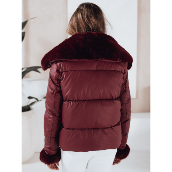 Moteriška bordo trumpa striukė su kailiu Flora Moteriškos striukės