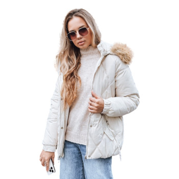 Women's white winter jacket with a hood, Mari