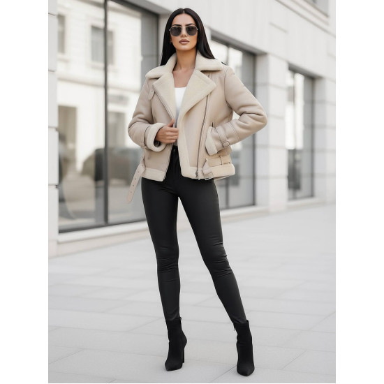 Moteriška rusva odinė striukė su kailiuku Elen JS/11Z8177