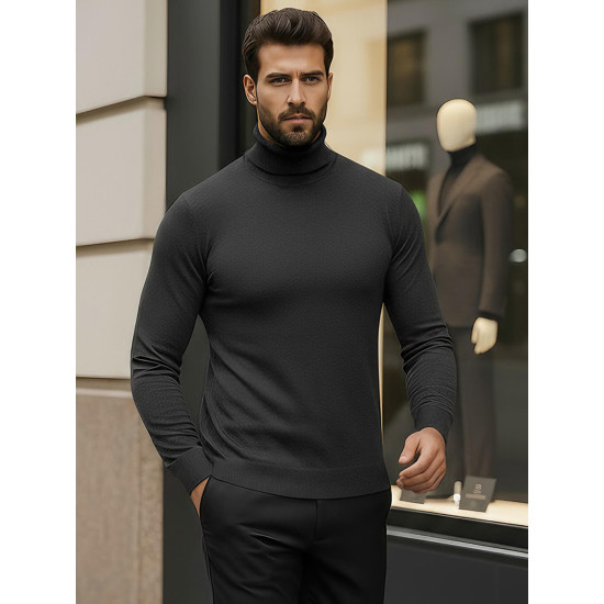 Vyriškas tamsiai pilkas megztinis aukštu kaklu Lenox Megztiniai