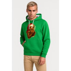 Vihreä hupullinen joulupukki ja sikari