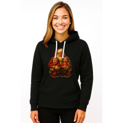 Musta hupullinen joulupukki ja lapset