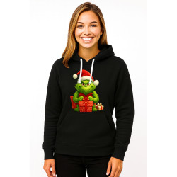 Czarny sweter z kapturem Grinch z prezentami