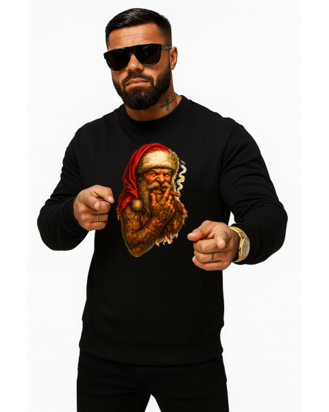 Juodas džemperis Kalėdų senelis su cigaru