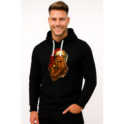 Musta hupullinen joulupukki sikarin kanssa