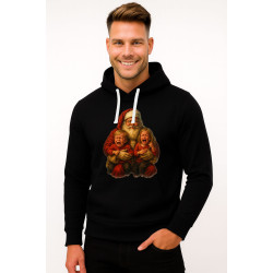 Czarny sweter z kapturem Święty Mikołaj z dziećmi