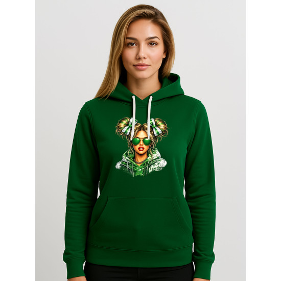 Moteriškas tamsiai žalias džemperis su gobtuvu Lietuvaitė su džemperiu Džemperiai su užrašais